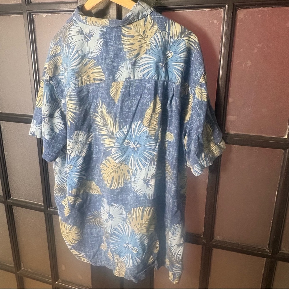 Vintage Y2K Silk Hawaiian Shirt Mens XXL Blue Tropical Aloha Camp Collar - Picture 3 of 8